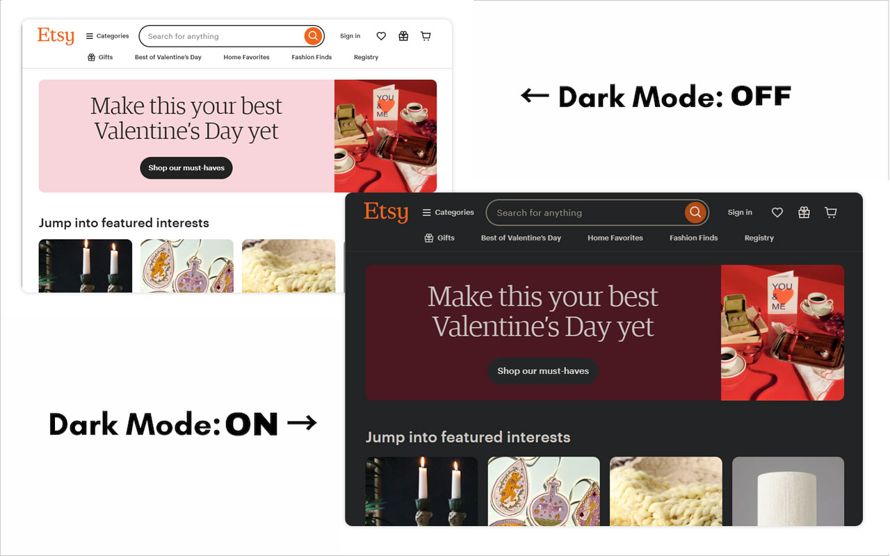 Comparison of dark mode and light mode interfaces